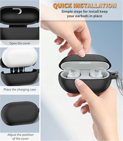for Beats Solo Buds(2024) Case Cover with Cleaner Kit, Soft Silicone Shockproof Protective Cover Compatible with Beats Solo Buds True Wireless Earbuds Charging Case with Carabiner-Apricot in Saudi Arabia