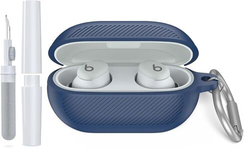 for Beats Solo Buds(2024) Case Cover with Cleaner Kit, Soft Silicone Shockproof Protective Cover Compatible with Beats Solo Buds True Wireless Earbuds Charging Case with Carabiner-Apricot in Saudi Arabia