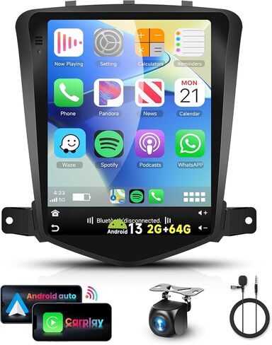 ستيريو راديو السيارة 2G+64G لسيارة شيفروليه تشيفي كروز J300 2009-2014 مع CarPlay/Android Auto، 9.7 بوصة Android 13 شاشة تعمل باللمس GPS Navi WiFi Bluetooth Mirror Link SWC HD كاميرا احتياطية in Saudi Arabia
