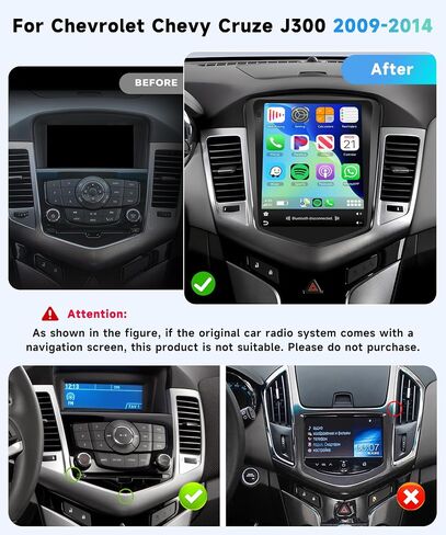 ستيريو راديو السيارة 2G+64G لسيارة شيفروليه تشيفي كروز J300 2009-2014 مع CarPlay/Android Auto، 9.7 بوصة Android 13 شاشة تعمل باللمس GPS Navi WiFi Bluetooth Mirror Link SWC HD كاميرا احتياطية in Saudi Arabia