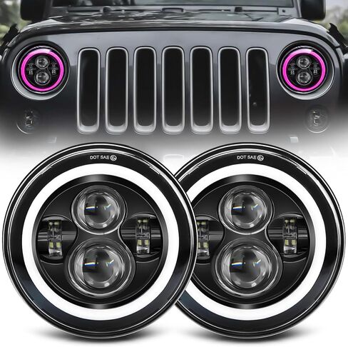 ZIMABLUE 7 بوصة LED مصباح أمامي مستدير 2 قطعة جهاز عرض 7 بوصة هالو LED المصباح H6024 DOT معتمد من Hi/Lo Beam DRL Amber Turn Signal متوافق مع Jeep Wrangler JK TJ CJ متوافق مع Chevy وmiata in Kuwait