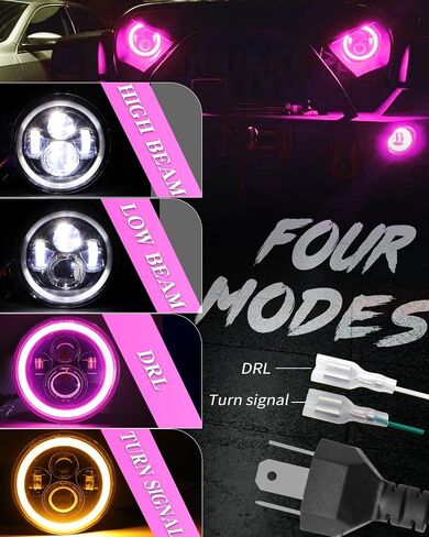 ZIMABLUE 7 بوصة LED مصباح أمامي مستدير 2 قطعة جهاز عرض 7 بوصة هالو LED المصباح H6024 DOT معتمد من Hi/Lo Beam DRL Amber Turn Signal متوافق مع Jeep Wrangler JK TJ CJ متوافق مع Chevy وmiata in Kuwait