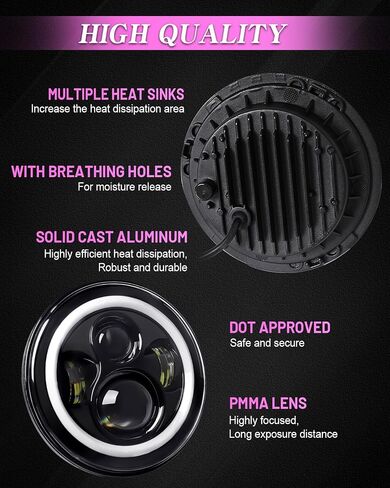 ZIMABLUE 7 بوصة LED مصباح أمامي مستدير 2 قطعة جهاز عرض 7 بوصة هالو LED المصباح H6024 DOT معتمد من Hi/Lo Beam DRL Amber Turn Signal متوافق مع Jeep Wrangler JK TJ CJ متوافق مع Chevy وmiata in Kuwait