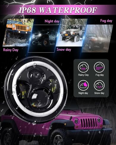 ZIMABLUE 7 بوصة LED مصباح أمامي مستدير 2 قطعة جهاز عرض 7 بوصة هالو LED المصباح H6024 DOT معتمد من Hi/Lo Beam DRL Amber Turn Signal متوافق مع Jeep Wrangler JK TJ CJ متوافق مع Chevy وmiata in Kuwait