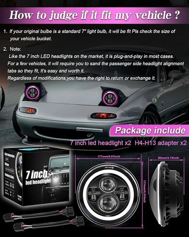 ZIMABLUE 7 بوصة LED مصباح أمامي مستدير 2 قطعة جهاز عرض 7 بوصة هالو LED المصباح H6024 DOT معتمد من Hi/Lo Beam DRL Amber Turn Signal متوافق مع Jeep Wrangler JK TJ CJ متوافق مع Chevy وmiata in Kuwait
