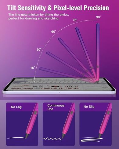 قلم TiMOVO Stylus لجهاز iPad قلم رصاص لرفض النخيل وإمالة قلم Apple عالي الدقة لجهاز iPad 10/9/8/7/6th الجيل، iPad Pro 13/12.9/11"، iPad Air 11&13" (M2) 2024/6/5/4/ الثالث، ميني 6/5، أرجواني متدرج in Saudi Arabia