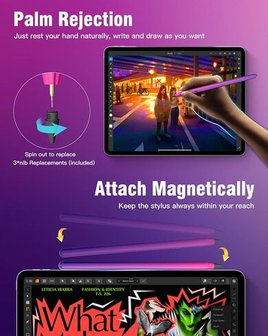 قلم TiMOVO Stylus لجهاز iPad قلم رصاص لرفض النخيل وإمالة قلم Apple عالي الدقة لجهاز iPad 10/9/8/7/6th الجيل، iPad Pro 13/12.9/11"، iPad Air 11&13" (M2) 2024/6/5/4/ الثالث، ميني 6/5، أرجواني متدرج in Saudi Arabia