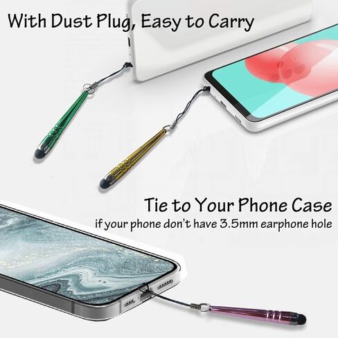 ICLOVER 10 قطع قلم شاشة لمس قصير حاد، قلم شاشة صغير مع موصل جاك 3.5 ملم لهاتف iPhone 14/13/12/11/PRO/Max/PRO/Max/SE2/X/XS MAX، iPad Pro/Air/Mini، iPod ، كيندل، سامسونج S21/S20+/نوت 20 in Kuwait