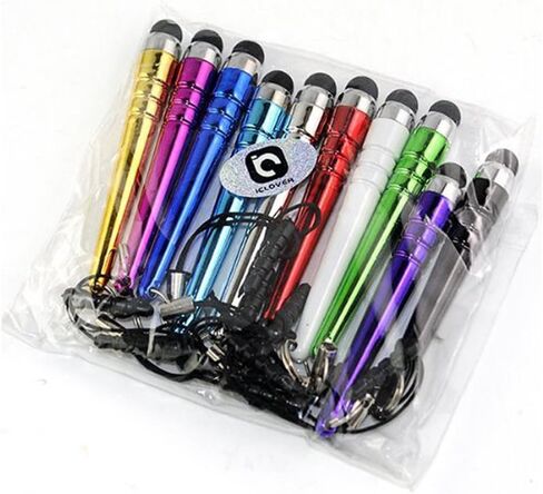 ICLOVER 10 قطع قلم شاشة لمس قصير حاد، قلم شاشة صغير مع موصل جاك 3.5 ملم لهاتف iPhone 14/13/12/11/PRO/Max/PRO/Max/SE2/X/XS MAX، iPad Pro/Air/Mini، iPod ، كيندل، سامسونج S21/S20+/نوت 20 in Kuwait