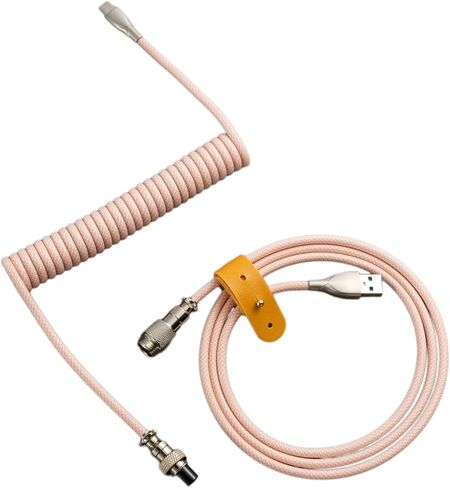 USB C Coiled Keyboard Cable - Gaming Keyboard Coil Cord ,Custom Type Braided Mechanical Keyboard Cable With Detachable Metal Aviator Wire, 1.5M USB-C to USB-A, Computer Decoration Keyboard Wire White in Kuwait