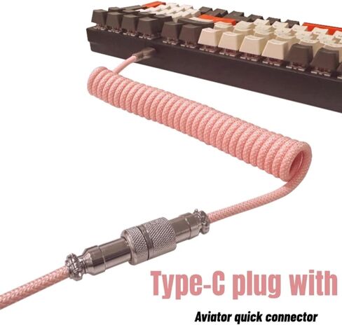 USB C Coiled Keyboard Cable - Gaming Keyboard Coil Cord ,Custom Type Braided Mechanical Keyboard Cable With Detachable Metal Aviator Wire, 1.5M USB-C to USB-A, Computer Decoration Keyboard Wire White in Kuwait