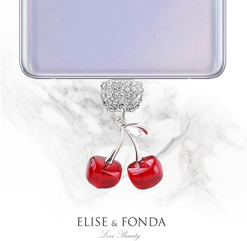 ELISE & FONDA TP239 Type-C USB Charging Port Crystal Anti Dust Plug Big 3D Cherry Pendant Cell Phone Charm for Samsung Galaxy/Huawei/OnePlus/Xiaomi/oppo Android Phones (Red) in Saudi Arabia