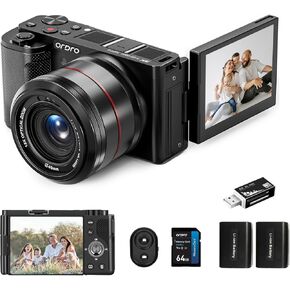 5K Digital Camera ORDRO G730 Video Camera for Photography, 64MP Autofocus & Manual Cameras for YouTube Vlogs Travel Camera Point & Shoot Digital Camera with 12X Optical Zoom, 64G SD Card, 2 Batteries
