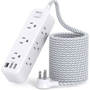 Extension Cord 15 ft, Surge Protector Power Strip, Long Extension Cord with 9 Outlets 3 USB Ports, Extension Cord with Multiple Outlets, USB Power Strip for Home, Office, Dorm Room Essentials, College