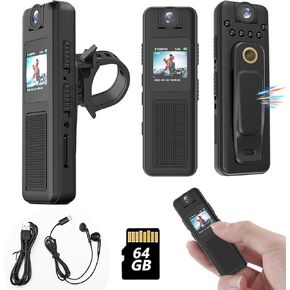 Muayb Mini Body Camera 64GB with Audio and Video, Magnetic Lanyard Clip, Night Vision, Loop Recording, Wearable Back Clip for Cycling, Law Enforcement, Security, Travel (with Magnetic Lanyard)