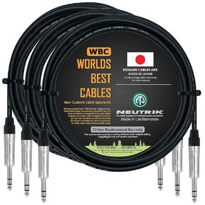 WORLDS BEST CABLES 3 Units - 15 Foot - Balanced TRS Patch Cable Custom Made Using Mogami 2549 (Black) Wire and Neutrik NP3X TRS Stereo Plugs