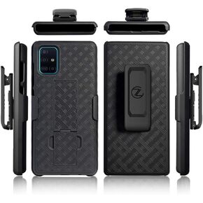 Samsung A51 Holster Case, ZASE Belt Clip Case for Galaxy A51 Tough Super Slim Rugged Protective Cover Armor Defender Strong Belt Clip [Kickstand] (A Black Holster Combo Case)