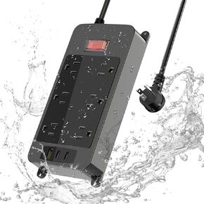 Waterproof Outdoor USBC Power Strip, Heavy Duty 6 Outlets Surge Protector Weatherproof, 2 USB C, 1 USB A, 6ft Flat Plug Extension Cord Wall Mount for Bathroom, Kitchen, Garden (Black-6AC)