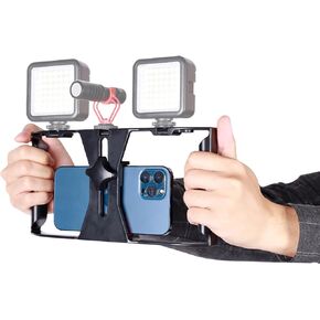 Smartphone Video Rig,Phone Vlogging Cage, Mobile Video Stabilizer Grip, Shooting Mount with 1/4 Screw Ports with Cold Shoe Slots, Compatible with iPhone, Samsung, Pixel and Other Phones
