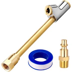 14" Extended Reach Dual Head Air Chuck, 2-Way Connection 1/4" FNPT Straight Lock On Tire Inflate Chuck, Tire Chuck w/Standard Quick Plug, Air Compressor Fill Kit for Truck RV Semi Dually Tires(2 Pack)