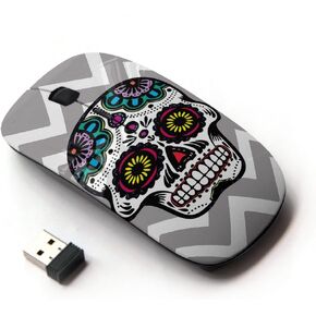 Graphic4You Mexican Sugar Skull Death Chevron Pattern (Gray) Ergonomic Wireless Mouse with Nano Receiver