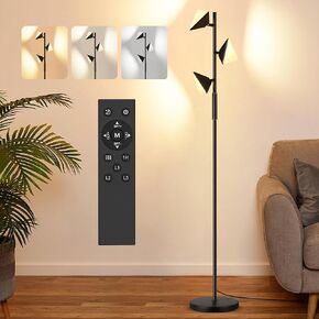 QiMH Tree Floor Lamp, 3 Rotatable Light Floor Lamp for Living Room,4 Color Temperatures, 36W Stepless Dimmable LED Tall Standing Lamp with Touch and Remote Control for Bedroom, Home, Office