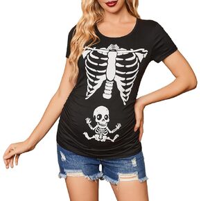 Ekouaer Womens Maternity Shirts Halloween Pregnancy Tops Tunic Blouse Side Ruched Casual Mama Clothes S-XXL