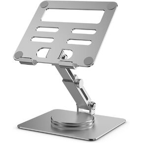 Tablet Stand for Desk, Adjustable Height & Swivel with 360° Rotating Base, Tablet Holder, Aluminum Portable Stand (Silver)