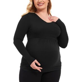 قمصان حمل كاجوال بأكمام طويلة ورقبة على شكل حرف V من الخيزران الفسكوز للنساء in Kuwait