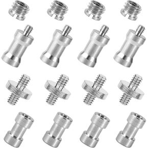 16pcs Threaded Screws Adapter Mount Set, 1/4 and 3/8 Thread Converter Screw Thread Converter Adapter for Camera Cage Tripod Lighting Equipment LED Panel(Silver)