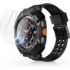 SUPCASE for Samsung Galaxy Watch Ultra 47mm Case with Band (Unicorn Beetle Pro), [2 Pack Screen Protector] Rugged Protective Cover with Adjustable Strap Band for Galaxy Watch Ultra, Black