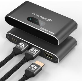 Fosmon HDMI Splitter 1 in 2 Out (4K@60Hz) 2 Port HDMI Splitter for Dual Monitors with EDID Down-Scaler for Dual Identical Display Support