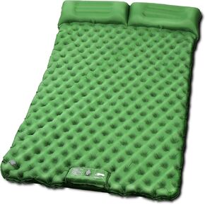 Double Sleeping Pad for Camping, 2 Person Ultra-Light Inflatable Camping Mattress with Pillow, Built-in Foot Pump for Backpacking, Hiking & Travel - Includes Carry Bag & Repair Kit