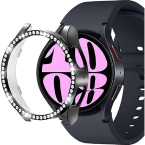 Compatible for Samsung Galaxy Watch 6 44mm (2023) Diamond PC Plating Bumper Case Bling Crystal Diamonds Shiny Glitter Frame Hard Protective Cover for Galaxy Watch 6 40mm