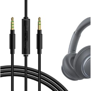 Geekria Audio Cable with Mic Compatible with Anker Soundcore Space One Q20i Q45 Life 2 Neo, COWIN E7 Cable, 3.5mm Replacement Stereo Cord with Inline Microphone and Volume Control (4 ft / 1.2 m)