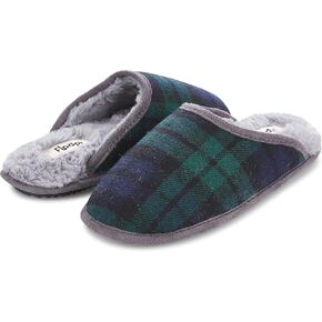 Floopi Slippers for Women Kelly Indoor Outdoor Plaid Faux Sherpa Fur Lined Scuff Slipper W/Memory Foam