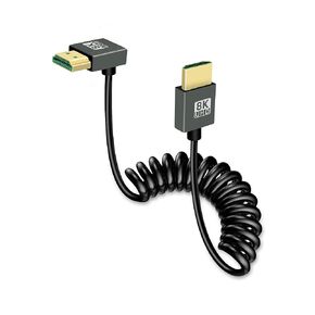 GELRHONR 8k HDMI Short Coiled Cable, Extreme Thin HDMI Male to Male Extension Spring Flexible Cord 48Gbps High Speed Support 3D 8K@60Hz for On-Camera Monitors,TV,PS5, Xbox Series X/S (Down Angle)