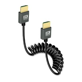 GELRHONR 8k HDMI Short Coiled Cable, Extreme Thin HDMI Male to Male Extension Spring Flexible Cord 48Gbps High Speed Support 3D 8K@60Hz for On-Camera Monitors,TV,PS5, Xbox Series X/S (Down Angle)