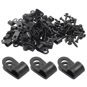 Hordion 50 Pack 3/8 Inch R-Type Cable Clips Cable Clamp, Nylon Mounting Clips Wire Fasteners for Electrical Wire Cord Management, Black