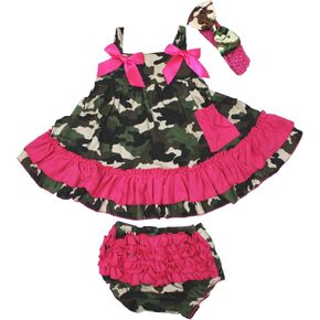 Petitebella Hot Pink Camouflage Halter Swing Top Bloomer Baby Outfit Nb-24m