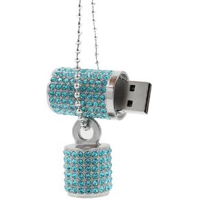 128GB USB 3.0 Flash Drive,Bling Rhinestone Diamond Crystal Glitter Lipstick Case Shining Jewelry with Necklace,Lakeblue