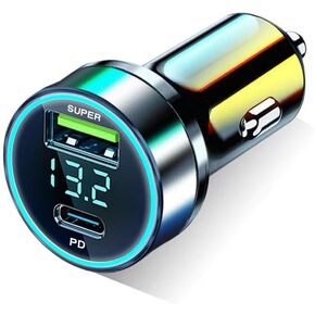 60W USB C Car Charger Adapter with Voltage Detection, PD30W+QC3.0 Fast Charge Cigarette Lighter Plug for iPhone/Android/Samsung/iPad Pro and More