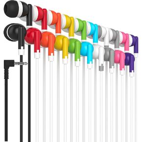 Maeline Bulk Earbuds 10 Pack Stereo Headphones Ideal for K-12-College Classrooms, Library, Travel, Gym, Museum, 3.5mm Plug, Tangle-Free Wired Earphones for Cellphone, Tablet, Computer, Multicolor