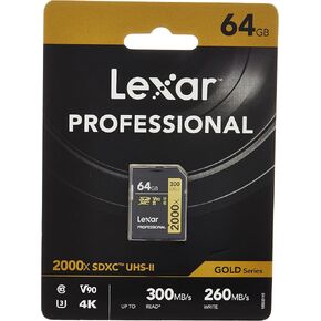 Lexar Professional 64GB SDXC 2000X UHS II Read 300mb Write 260mb 4K Memory Card (LSD2000064G-BNNNG)