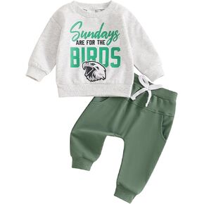 KMBANGI Toddler Baby Football Outfits Sundays are for The Birds Eagles Sweatshirt Pants Set Baby Boy 2Pcs Clothes Fall Winter