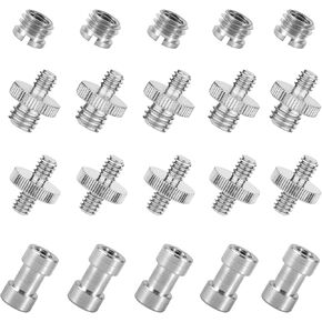 20pcs Threaded Screws Adapter Mount Set, Stainless Steel Screw Adapter Tripod Mount Adapter for 1/4 and 3/8 Converter Suitable for Camera Cage Tripod Lighting Equipment(Silver)
