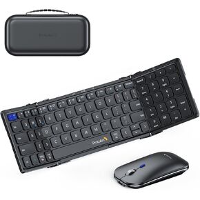 لوحة مفاتيح وماوس مضغوطة قابلة للطي من ProtoArc، ​​مجموعة ماوس لوحة مفاتيح بلوتوث صغيرة محمولة XKM01، لوحة مفاتيح قابلة للطي للسفر لأجهزة iPad iPhone Mac Android Windows - مفتاح Esc باللون الأسود والأرجواني in Kuwait