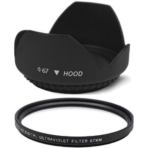 67mm Digital Tulip Flower Lens Hood and 67mm UV Filter for Nikon CoolPix P900, P950 Digital Camera