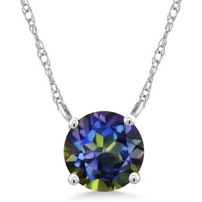 Gem Stone King 18K White Gold Sky Blue Topaz Necklace For Women (0.70 Cttw, Gemstone November Birthstone, Round 5MM, 18 Inch Chain) in Kuwait