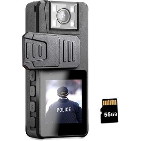 Body Camera with 3000mAh Large Battery, 55GB Body Cam with 180° Rotatable Lens and 2 Sturdy Clips